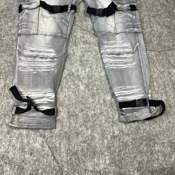 Copper Rivet Relaxed Fit Cargo Utility Pants 42x32 Gray Buckle Strap Moto Street